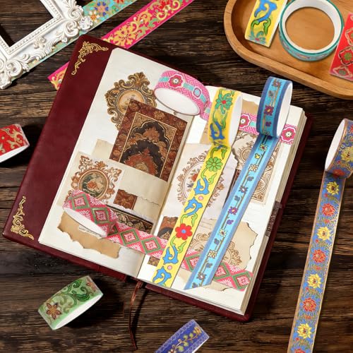 20 Rolls Gold Foil Floral Washi Tape Set Vintage Chinoiserie Decorative Tape Exotic Arts Masking Tapes for DIY Crafts Scrapbooking Bullet Journaling Planner Gift Wrapping - color: W