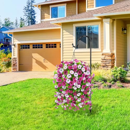 Artificial Faux Hanging Flowers Plants Baskets for Outdoor Spring Summer Decorations,Resistant Fake Morning Glory Silk Plants for Outside UV Resistant Patio Yard Home Porch Decor(Light purple) - color: Light Purple