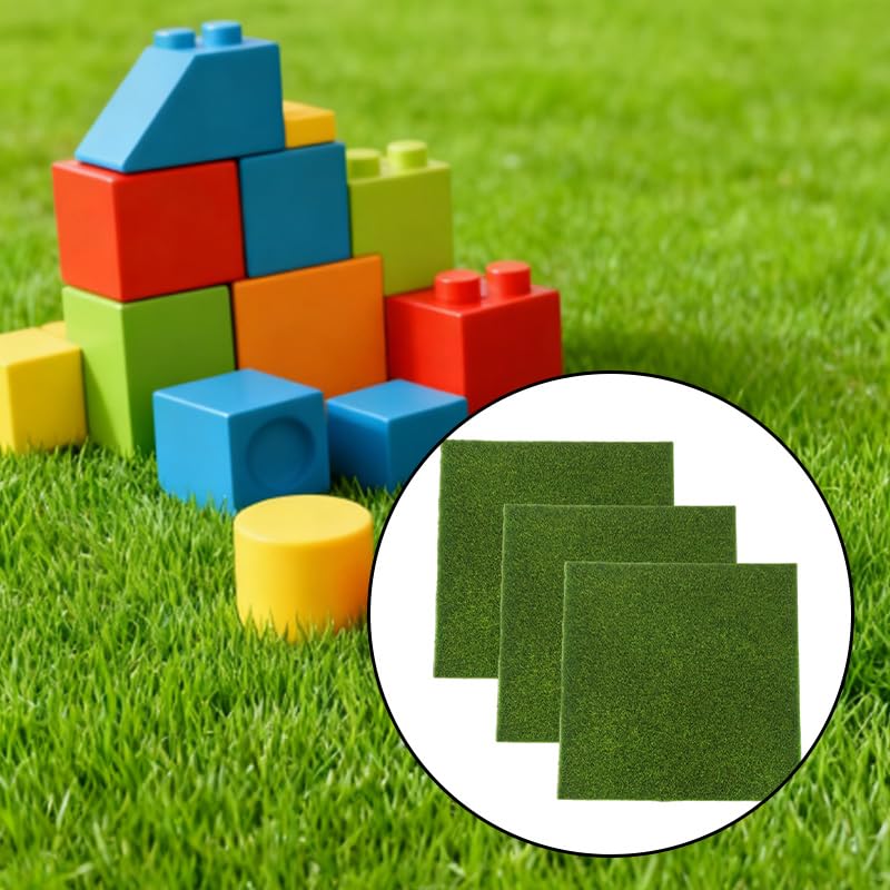 3Pcs Fake Grass Mat,Artificial Grass for DIY Crafts, Miniature Garden and Diorama Decoration(6x6 Inches)