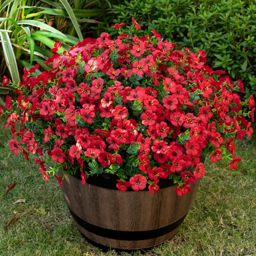 Lnoicy 20 Bundles Artificial Flowers for Outdoor Fake Plants for Spring Decoration,Faux Eucalyptus Flowers for Planter UV Resistant Lifelike for Home Porch Garden（Red） - color: Red