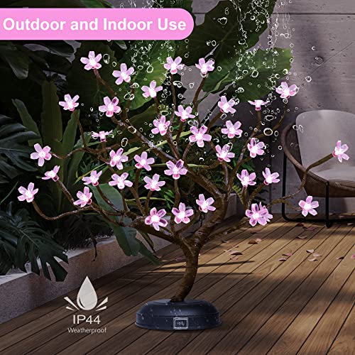 Lighted Cherry Blossom Tree Lamp 18IN Tree Lights with 36 LED, Japanese Cherry Blossom Decor for Indoor and Outdoor, Adapter Plug in/ Battery Powered Tabletop Lamp, UL Listed, Pink White
