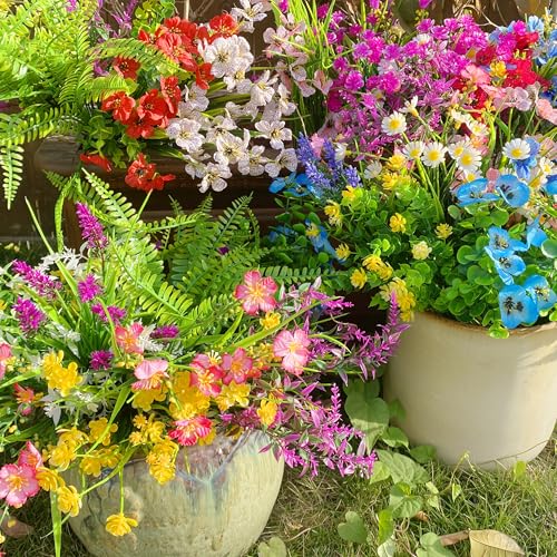 26 Bundles 13 Style Artificial Flowers for Outdoors Multicolor Fake Flowers Plastic Plants Faux Lavender Pansies UV Resistant for Spring Summer Garden Patio Hanging Planter Window Box Vase Decor - color: Faux Flowers for Outdoors