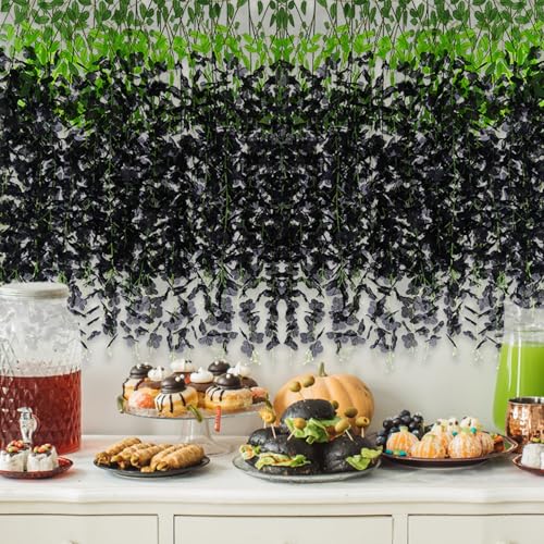48Pcs Artificial Wisteria Hanging Flowers, 3.6Ft/Pcs Black Fake Wisteria Garland for Wedding Party Home Garden Indoor Outdoor Decoration - color: Black, size: 48Pcs