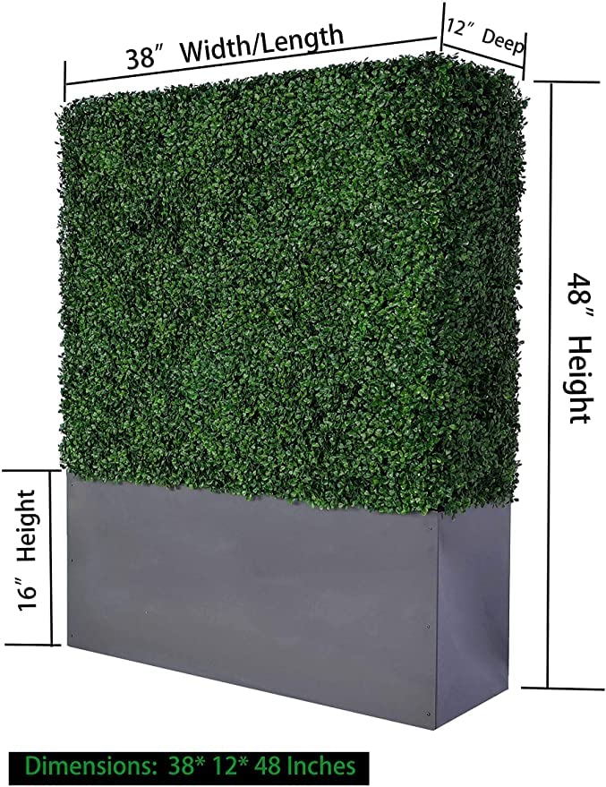 Artificial Boxwood Hedge Wall (38" Width* 12" Deep* 48" Height) with Dark Gray Stainless Steel Planter Box (48.0) - size: 38"W*12"D*48"H