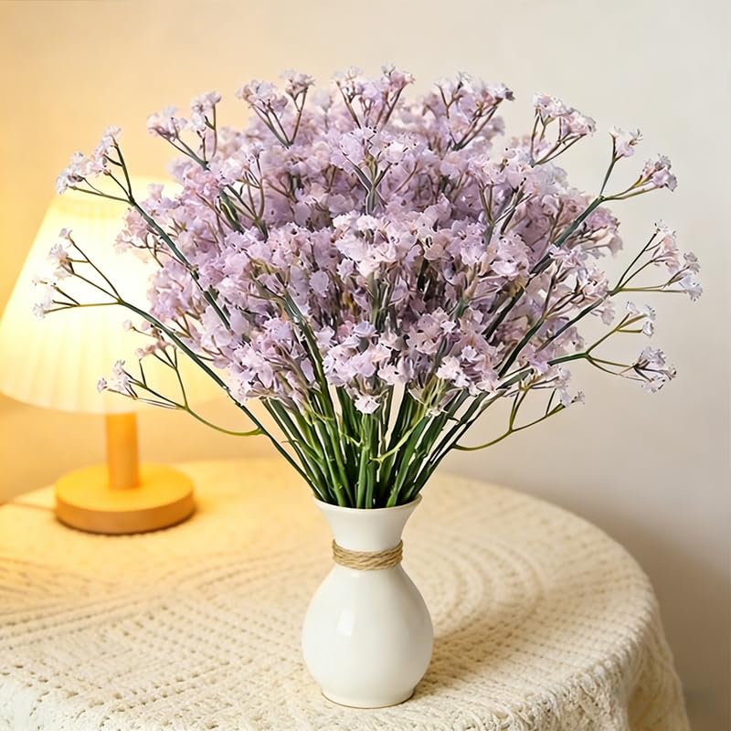 10 Pcs Babys Breath Light Purple Artificial Flowers, Real Touch Gypsophila Fake Flowers for Wedding, Home Decor, Vase Filler, Table Centerpieces, Party Decorations - color: 10pcs Light Purple