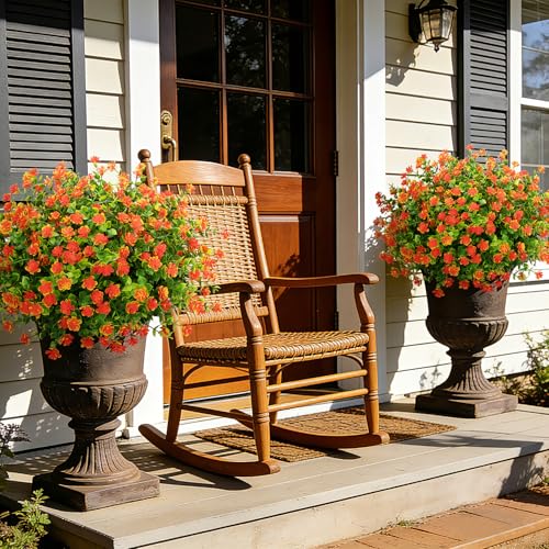 Ouddy Decor 24 Bundles Artificial Flowers for Outdoors Decoration Fake Flowers UV Resistant Faux Plastic Greenery Eucalyptus Plants for Spring Summer Garden Patio Indoor Outdoor Home Decor, Orange - color: Orange