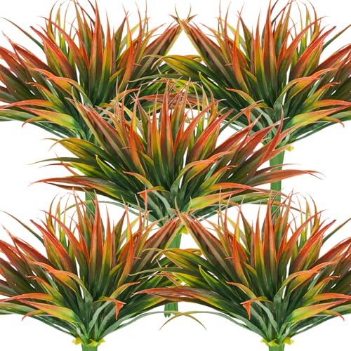 32 Pcs Artificial Grass Fake Plants 17.3in Outdoor Plastic Plants UV Resistant Greenery Fake Grass for Home Window Garden Office Patio Hanging Planter Pathway Front Porch Décor Red - color: Red, size: 32 Pcs