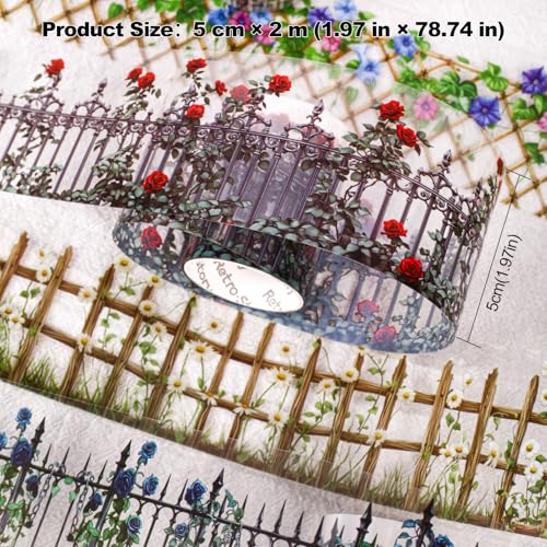Fencing Border PET Tape Set – 6 Rolls Transparent Water-Resistant Garden Fence Designs, Mini Clip for Scrapbooking Journaling Planner Collage DIY, 1.97in x 78.7in Each - color: Ringwall