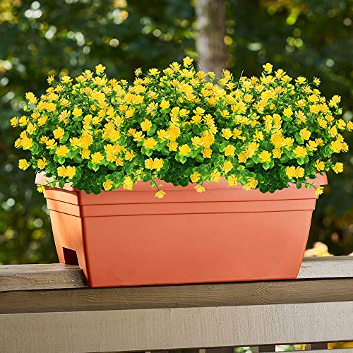 8 Bundles Outdoor Artificial Fake Flowers UV Resistant No Fade Boxwood Faux Plastic Plants for Garden Patio Porch Window Box Home Wedding Farmhouse Décor (Yellow) - color: Yellow