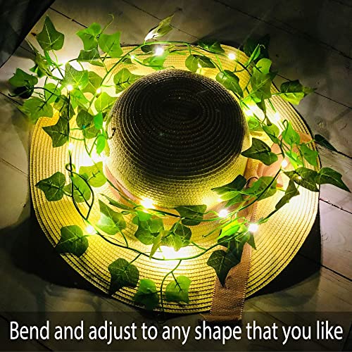 Fielegen 6.56ft Ivy Vine with 20 LED Fairy Lights, 2 Pack | 2 pack ivy garland with lights, no assembly needed. 2AA battery powered. Realistic leaves, ideal for parties & home decor. - color: Ivy Leaf (2 Pack)