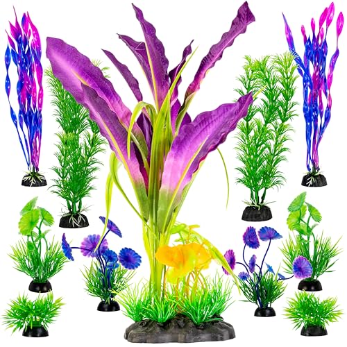 UNEAK 11 pcs Aquarium Flower Plant Plastic Set Fish Tank Large Artificial Decor Resin Plants Ornament Beta Goldfish Decorations Ornaments Freshwater & Saltwater Décor (Mix) - color: Plant Set Mixed Color