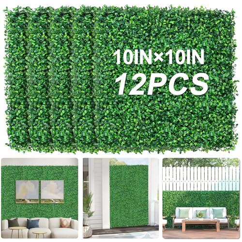 Grass Wall Panels 10" X 10" (12Pcs) Greenery Backdrop, Artificial Green Grass Backdrop Boxwood Panels, Greenery Wall Decor Indoor, Privacy Hedge Screen for Outdoor Garden, Patio Decor - size: 10X10inch-12pcs