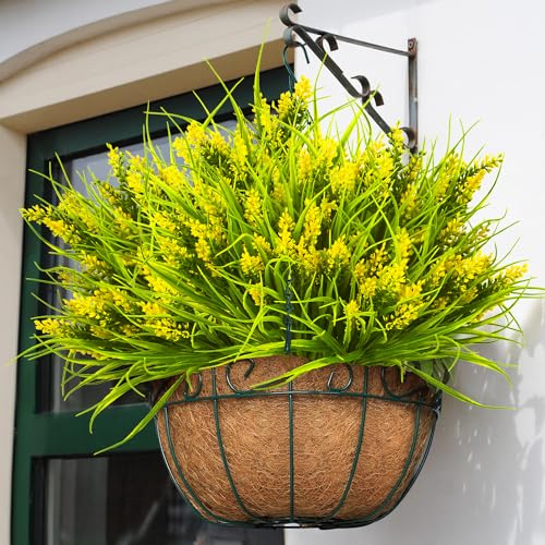 Grunyia 20 Bundles Artificial Plants Outdoor Fake Monkey Grass with Flowers (Yellow) - color: Yellow