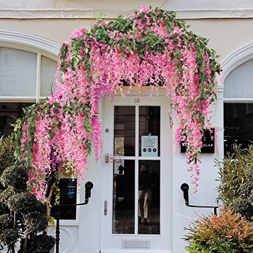 Veryhome 3Pcs 7.2Ft/Piece Artificial Flowers Wisteria Garland Artificial Wisteria Vine Hanging Flower Greenery Garland for Home Garden Outdoor Wedding Arch Floral Decor (Fuchsia) - color: Fuchsia