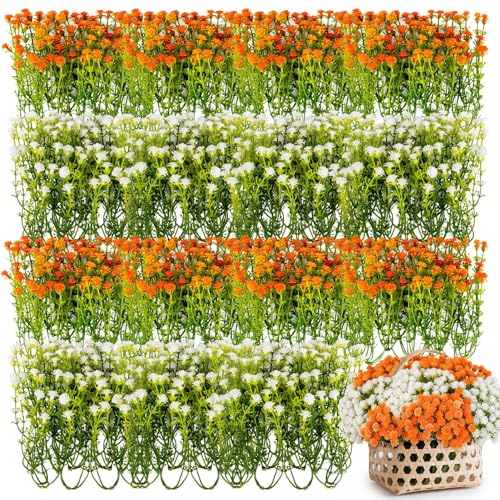 RAINFLOW Babys Breath Artificial Flowers Bulk - 100PCS Mini Flowers for Decoration Scrapbook Supplies Flower Garland Wedding Decorations for Reception Bouquet Accessories Home Decor(White Orange) - color: Orange White, size: 100 PCS