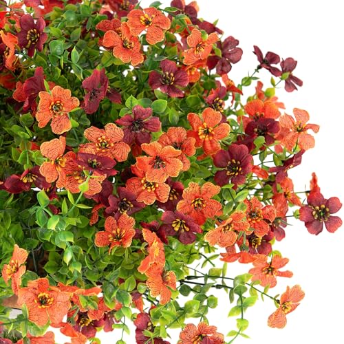 Artificial Fake Mums Fall Flowers for Outdoors Decoration,12 Bundles Faux Silk Daisy Flowers for Outdoor Planter UV Resistant Look Real for Home Front Door Porch Patio Outside Yard(Orange Brown) - color: Orange Brown