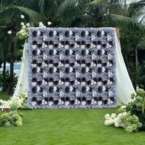 12-Pack Flower Wall Panels, 15x15 Inch Artificial Silk Rose Backdrop 3D Silk Hydrangea Rose Floral Panel for Photo Background Home Party Wedding Backdrop Decoration - color: Blue