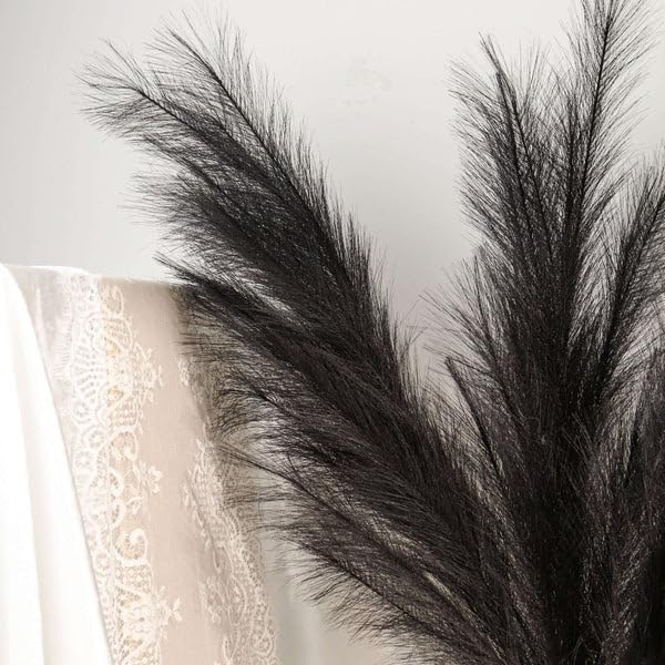 Tableclothsfactory 3 Stems | 44" Black Artificial Pampas Grass Plant Sprays, Faux Branches Vase Flower Arrangement - color: Black