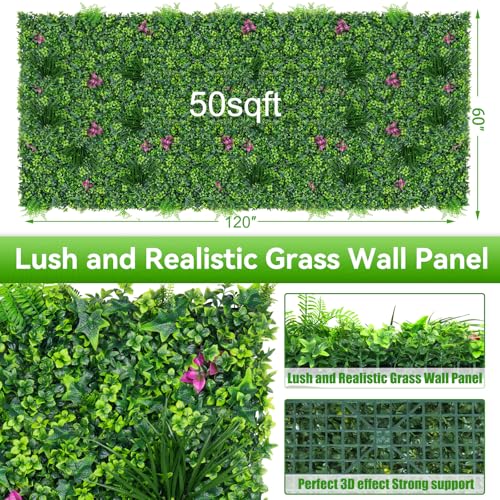 Artificial Grass Wall Roll Panels, 60"x120"(50 SQFT) Greenery Backdrop with Mint Plant Leaves, UV-Anti Fake Greenery Plant Boxwood Panels for Outdoor Patio Garden Green Wall Decor - size: 60X120 IN 1PC