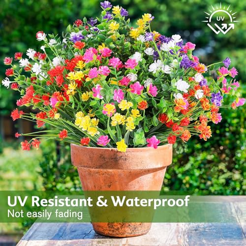 AGIRL 24 Bundles Artificial Flowers Outdoor,No Fade Fake Plastic Flowers Faux Plants for Decoration Hanging Planters Indoor Outside Garden Porch Window Box Home Farmhouse Wedding - color: 6 Mix Colors, size: 24