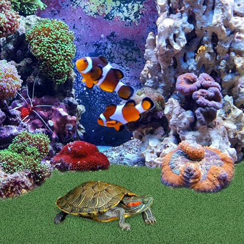 FAVOMOTO Artificial Grass Turf, Pet Turtle Aquarium Basking Platform Accessories Grass Lawn Reptile Ramp Terrace for Fish Tank Tortoise Resting Mat Garden Decoration
