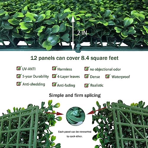ODTORY Artificial Grass Wall Backdrop Panels,10 X 10 in 12P(8.4 sqft) UV-Anti Greenery Boxwood Panels for Indoor Outdoor Green Wall Decor & Ivy Fence Covering Privacy - size: 10*10IN 12P