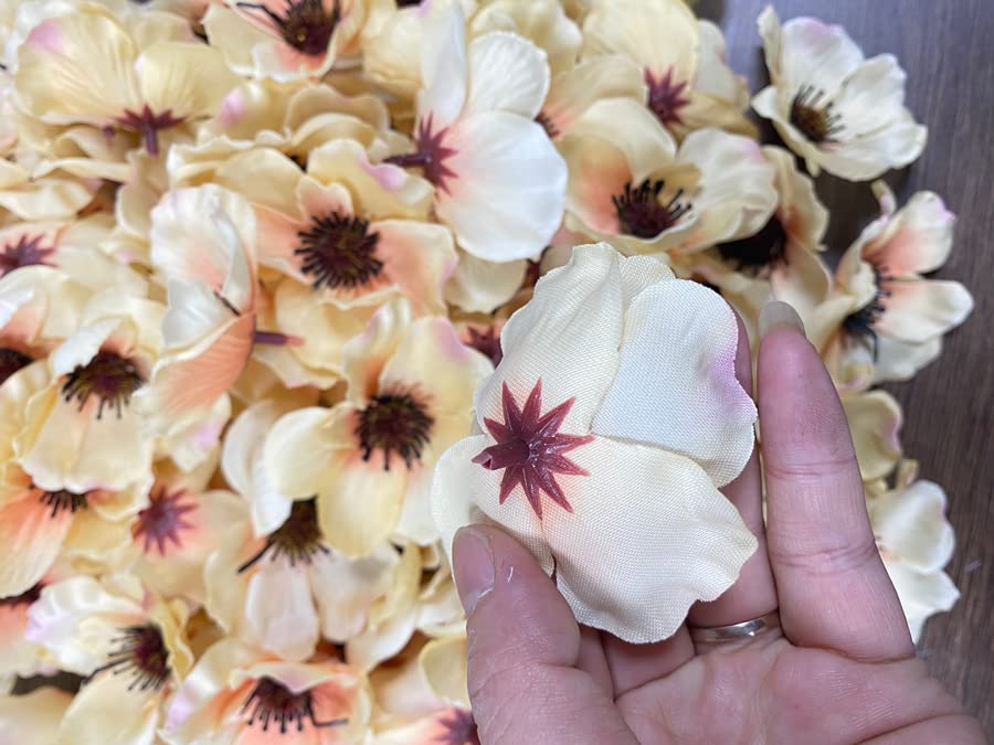 Rikyo 100 pcs Artificial Silk Poppy Anemone Flower Heads Autumn Fake Poppy Flower,Vase Fillers,Corsages for Wedding Decor,Nursery Wall,Archway Decor Wreath Garland Cake Ornaments (White) - color: White