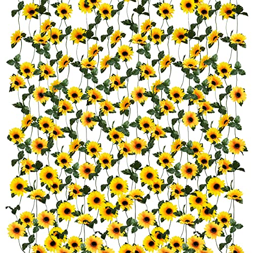 Uieke 10 Pack Artificial Sunflower Garland, 8.2ft/Pcs Silk Sunflowers with Green Leaves, Flowers Vines for Room Home Kitchen Garden Wedding Arch Bridal Baby Shower Party Outdoor Decor - size: Medium