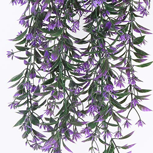 PASYOU Artificial Ivy, Hanging Vine Plastic Plants Grass Leaves Foliage Vines, UV Resistant Greenery Fake Flowers for Home Indoor Outdoor Garden Door Wall Wedding Party DIY Decoration - Purple 2 Pack - color: Ivy-purple 2 Pcs