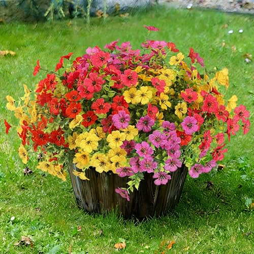 Sggvecsy Artificial Flowers for Outdoors 12 Bundles Realistic Faux Plants UV Resistant Fake Silk Daisy with Eucalyptus for Boxwood Planter Patio Porch Outside Spring Summer Decoration(Mixed 4 Color) - color: Mixed 4 Colors