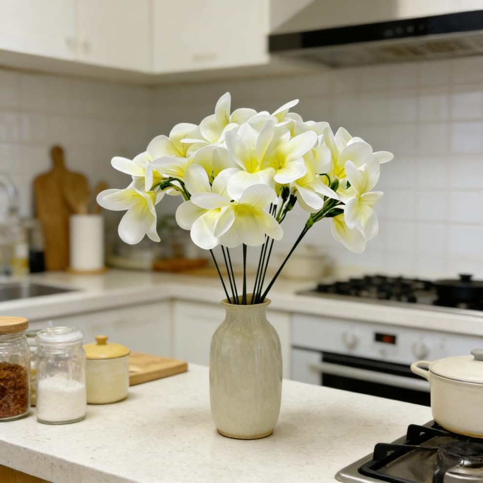 10 Bunch Pink Artificial Flowers Fake Plumeria Flower with Stems,12inch Real Touch Lifelike Frangipani Flower Bouquets for Wedding Engagement Party Cake Topper Spring Flowers Beach Decor (White) - color: White