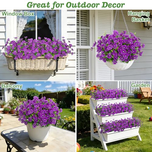 Roberly 20 Bundles Artificial Flowers for Outdoors, Fake Silk Flowers with Plastic Eucalyptus Greenery Stems Realistic Faux Plants for Spring Summer Porch Patio Yard Garden Vase Home Decor, Purple - color: Purple
