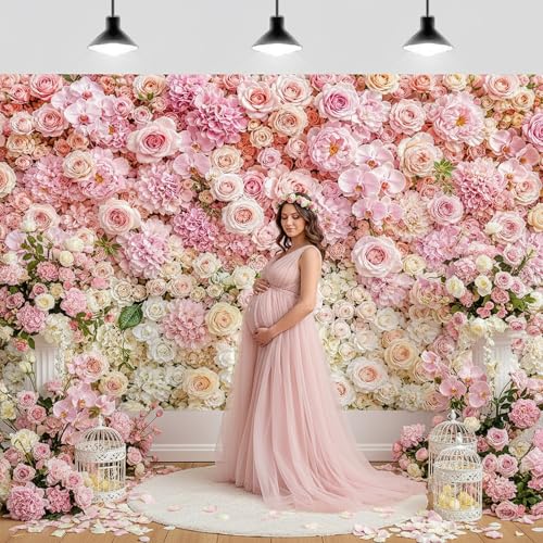 JAWO 5X3ft Blush Pink White Rose Floral Wall Backdrop, Mixed Flower Photo Background for Wedding Bridal Shower, Girls Birthday Baby Shower, Mother’s Day Valentine Cake Table Decor Studio Props - color: Pink2, size: 5X3