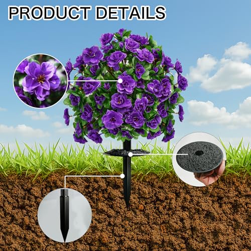 Artificial Flowers for Outdoors, Faux Outdoor Plants Fake Plants Topiary Balls Artificial Outdoor Set of 2 with Ground Spike for Home Front Porch Patio Garden Decor (Purple) - color: Purple