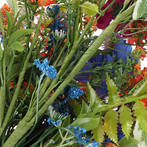 22.8in Artificial Daisy Teardrop Swag, Colorful Floral Swag with Green Leaves, Fake Daisy Flower Swag Front Door Decorative Swag for Door Wall Wedding Arch Decor(Colorful)