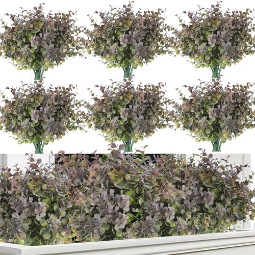 RECUTMS 20 Bundles Artificial Plants Outdoor Faux Plant Eucalyptus Stems Artificial Boxwood Bushes for Spring Summer Farmhouse Office Vase Centerpiece Graduation Wedding Party Decor(Dusty Purple) - color: Dusty Purple, size: 20 Pcs