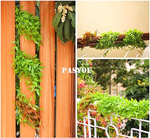 Artificial Hanging Vines Fake Willow Vine Simulation Greenery Plastic Green Leaves Faux Plants Ivy for Wedding Party Indoor Outdoor Home Decor Garden Balcony Patio Planter DIY Decoration - Red 10 Pack - color: Willow Branches - Red End 10 Pack