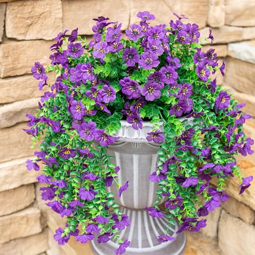 HyeFlora Artificial Flowers for Outdoors Garland Decoration, 2Pcs Dark Purple Fake Hanging Flowers, UV & Fading Resistant, Faux Decor for Home Porch Patio Balcony Planter Yard - color: Dark Purple