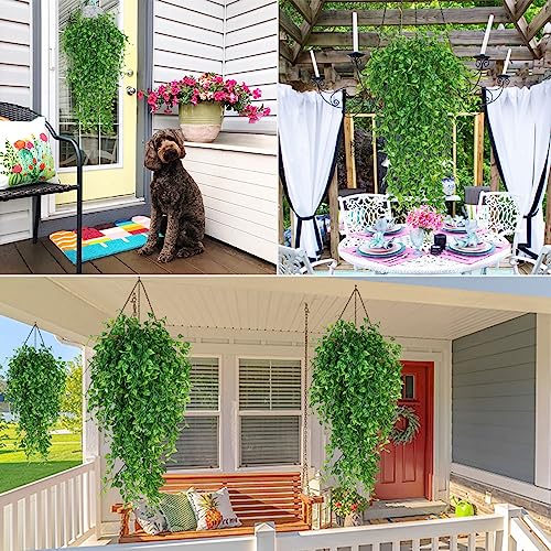 RECUTMS Artificial Hanging Plants 4pcs 33Inch Fake Wall Plant Faux Eucalyptus Leaves Ivy Swag UV Resistant Plastic Greenery Indoor Outdoor Home Garden Wedding Jungle Party Patio Office Shelf Decor - color: Hanging Plants 4pcs