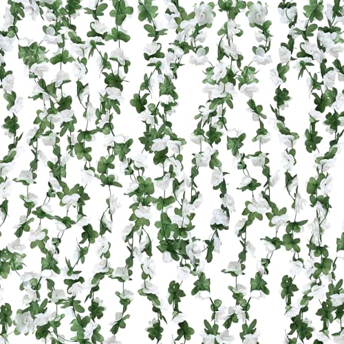 Sherika 9 Pcs 72FT Artificial Flower Garland, Fake White Roses Vines Hanging Silk Flowers Faux Floral Garland for Wedding Arch Room Wall Backdrop Bedroom Centerpieces Mothers Day Decorations - color: White