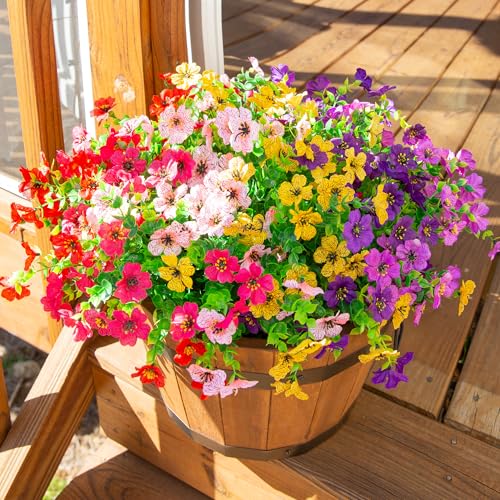 HyeFlora Artificial Flowers for Outdoor Indoor Garden Home Decoration, Faux Flower Daisy with Eucalyptus Leaves Fake Plants Greenery Boxwood Porch Patio, 12 Bundles (6 Multicolor) - color: 6 Multicolor