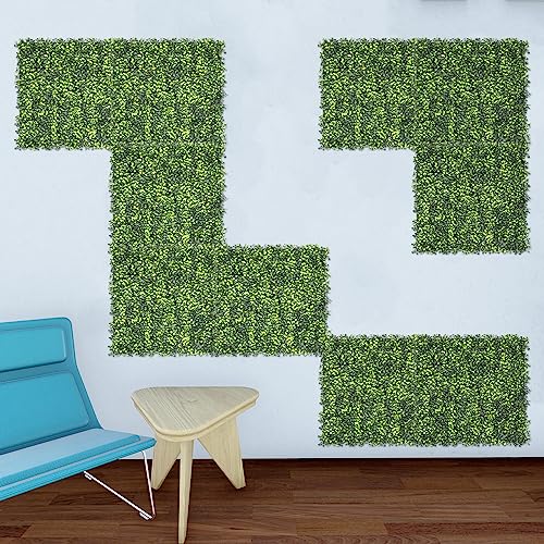 E&K 6Pcs 20" x 20" Artificial Grass Wall Panels, Faux Boxwood Greenery Backdrop Decor, UV Protected Privacy Hedge Screen for Indoor Outdoor (Boxwood with Back) - color: Boxwood with Back