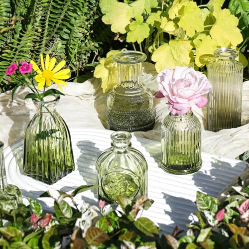 Babenest 30pcs Green Small Bud Vase Set, Mini Gradient Glass Flower Vases in Bulk, Decorations Vintage Little Vase for Rustic Wedding Party Home Office Recepetion Centerpieces Table Decor - color: Green, size: 30pcs