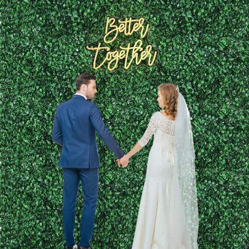 18 Pcs 24"x16" Artificial Grass Wall Panel, Neon Sign 16.5" x 12.2" with Dimmable Switch for Indoor Outdoor Patio Balcony Greenery Garden Privacy Fence Party Wedding Birthday Decor(Better Together) - style: Better Together