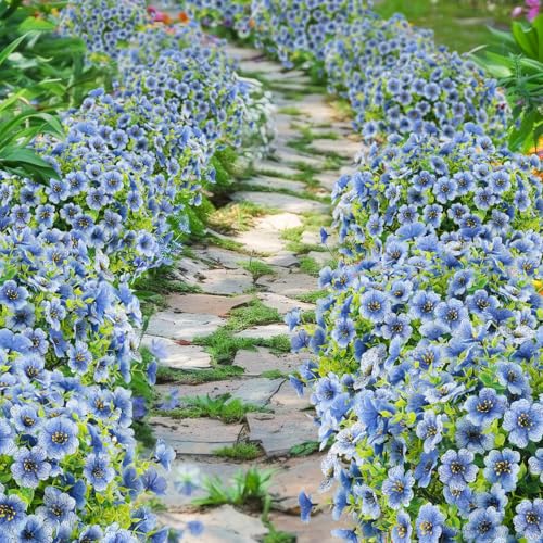 ATTGREAT Artificial Flowers Outdoors Faux Plants UV Resistant Fake Flowers Daisy Plastic Greenery Plnats Outside for Garden Planter Patio Porch Spring Summer Home Home Decor, 24 Bundles (Blue) - color: Blue, size: 24PCS