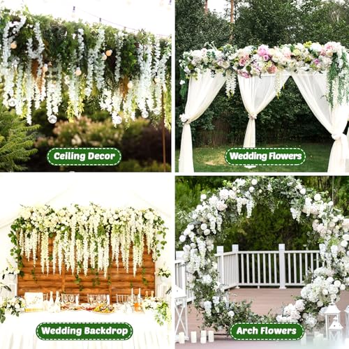 Suncalla 48 Pack Wisteria Hanging Flowers and Ivy Vine Garland Set 24 Artificial Silk Wisteria Vines 24 Fake Greenery Leaves for Wedding Arch Party Baby Shower Home Room Wall Forest Garden Decoration