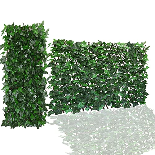Expandable Faux Ivy Fence,Artificial Privacy Screen Decor for Outdoor Wall, Balcony and Patio, Single Sided Leaves (2, Green-Ivy) - color: Green-ivy