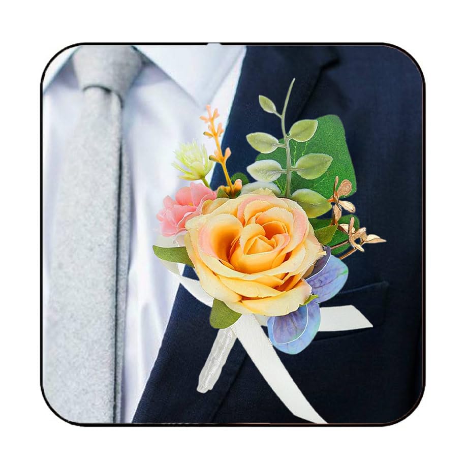Bride Wedding Flower Boutonniere Red Rose Groom Buttonholes Prom Suit Decoration for Men and Groomsmans (Champagne) - color: Champagne