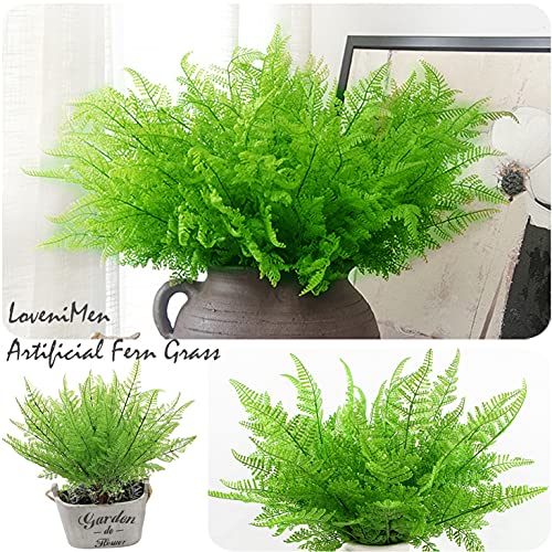 Artificial Fern Leaves Plants, Plastic Shrubs Grass Fake Bushes 2pcs, Outdoor Indoor Greenery Home Garden Décor Verandah Planting Filler Table Centerpieces Arrangements DIY Decoration - color: Fern Grass/ 2 Pcs