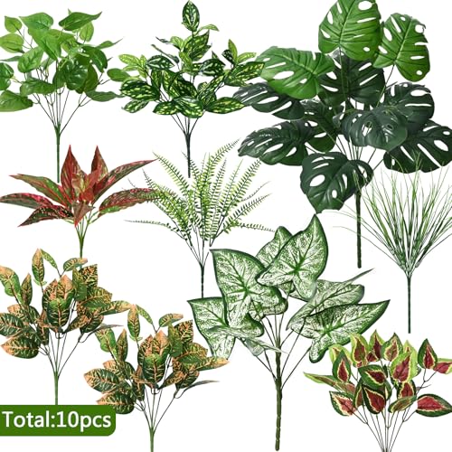 Waipfaru Artificial Plants Outdoor UV Resistant, Realistic Fake Plants Artificial Greenery, Large Bunches Faux Plants for Indoor Outdoor Porch Patio Garden Spring Summer Home Decor (Large 10pcs) - color: Monstera Deliciosa, size: 10 Bundles